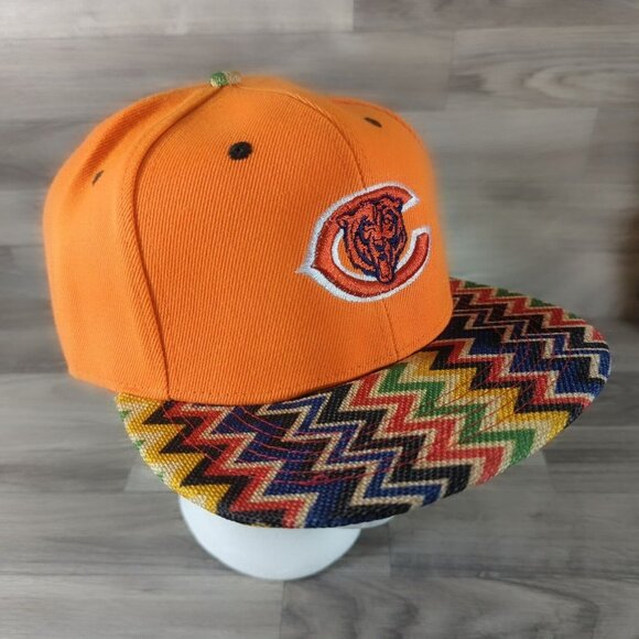 White Wolf Chicago Bears Adjustable Snapback Hat Orange Flat Bill Burlap - Picture 1 of 11